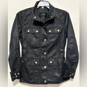 J. Crew Black Jacket Coat Zip Snap Up XXXS Gold Embellishments